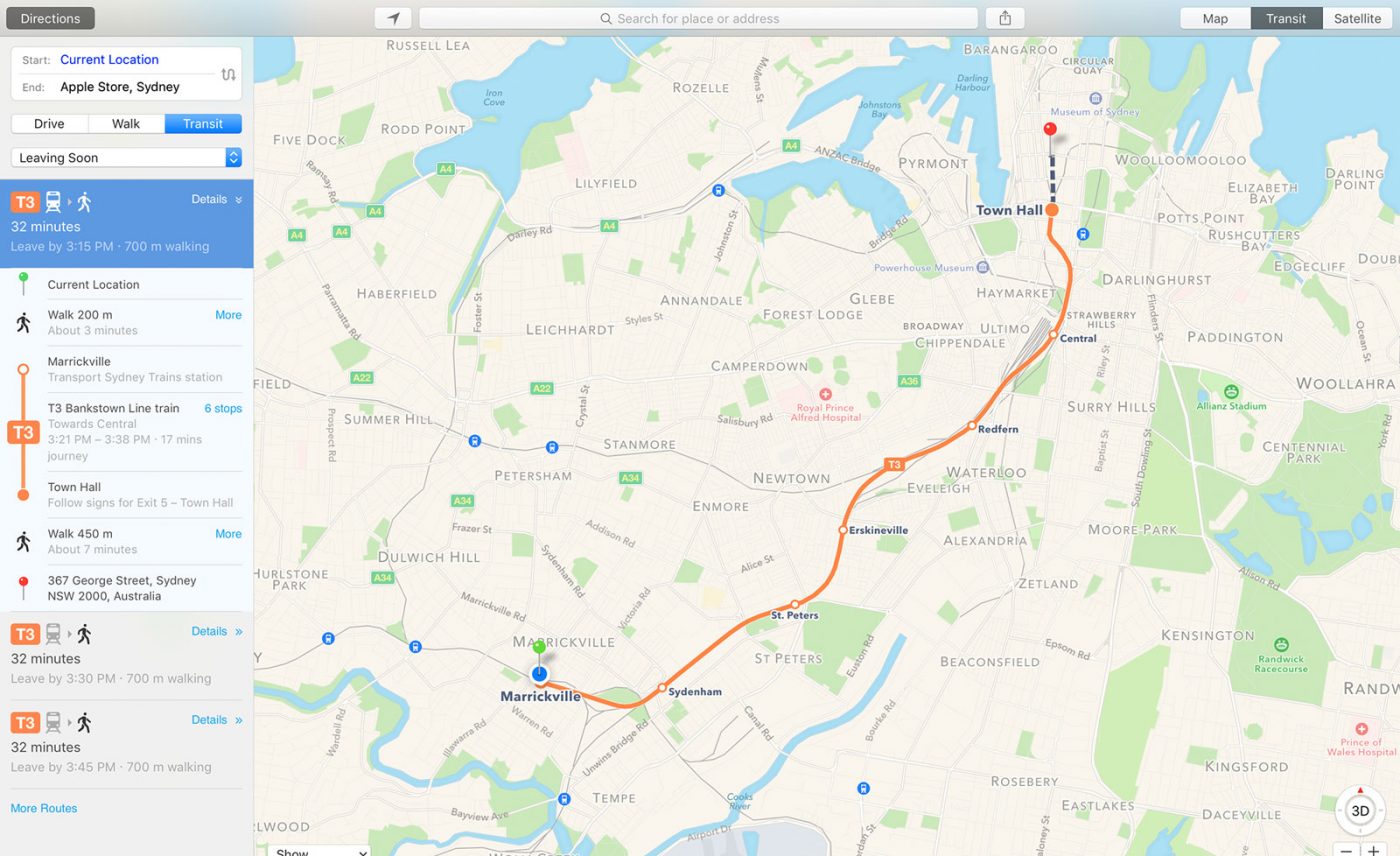Apple Maps Transport Sydney