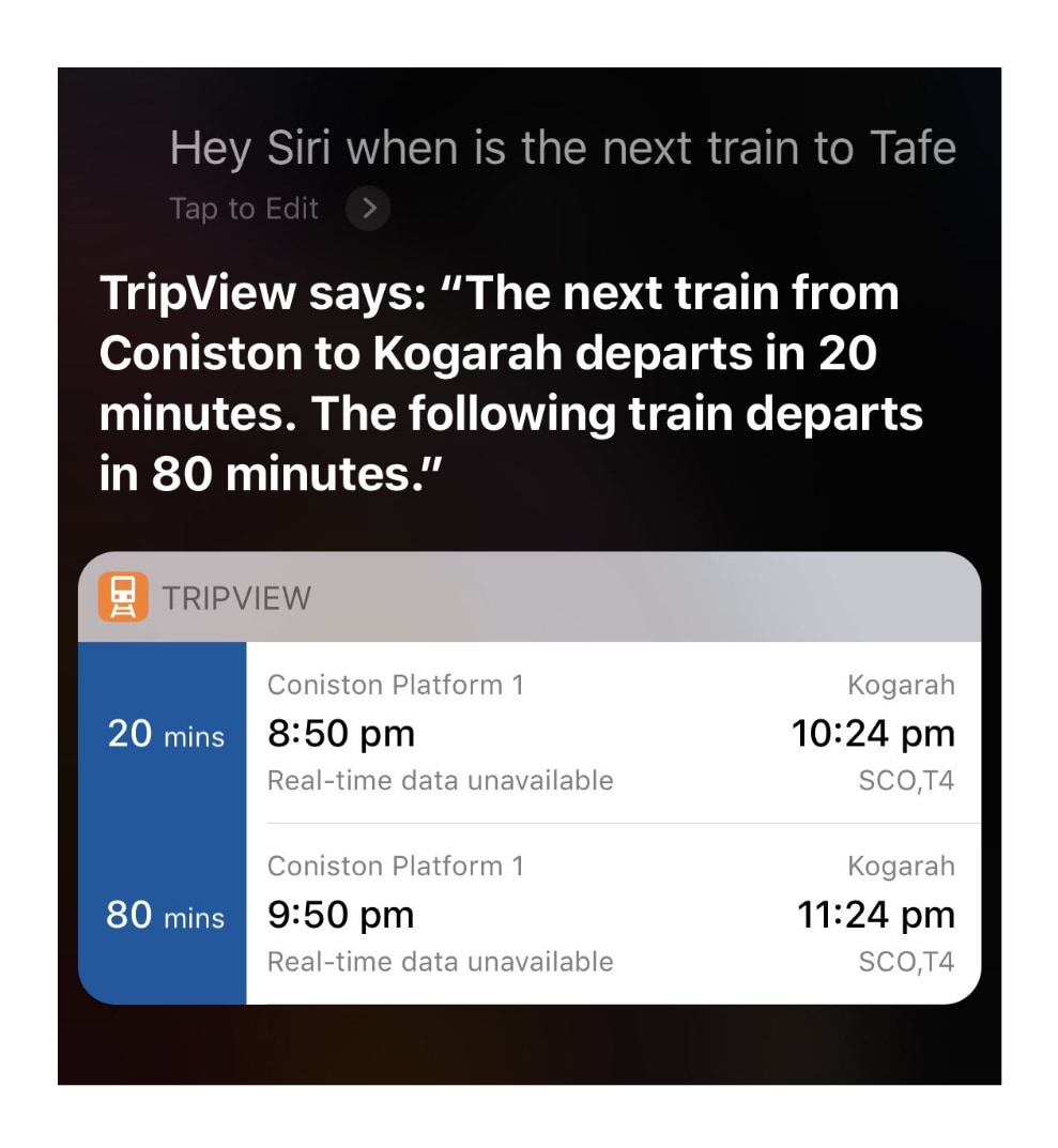 TripView Siri Shortcut