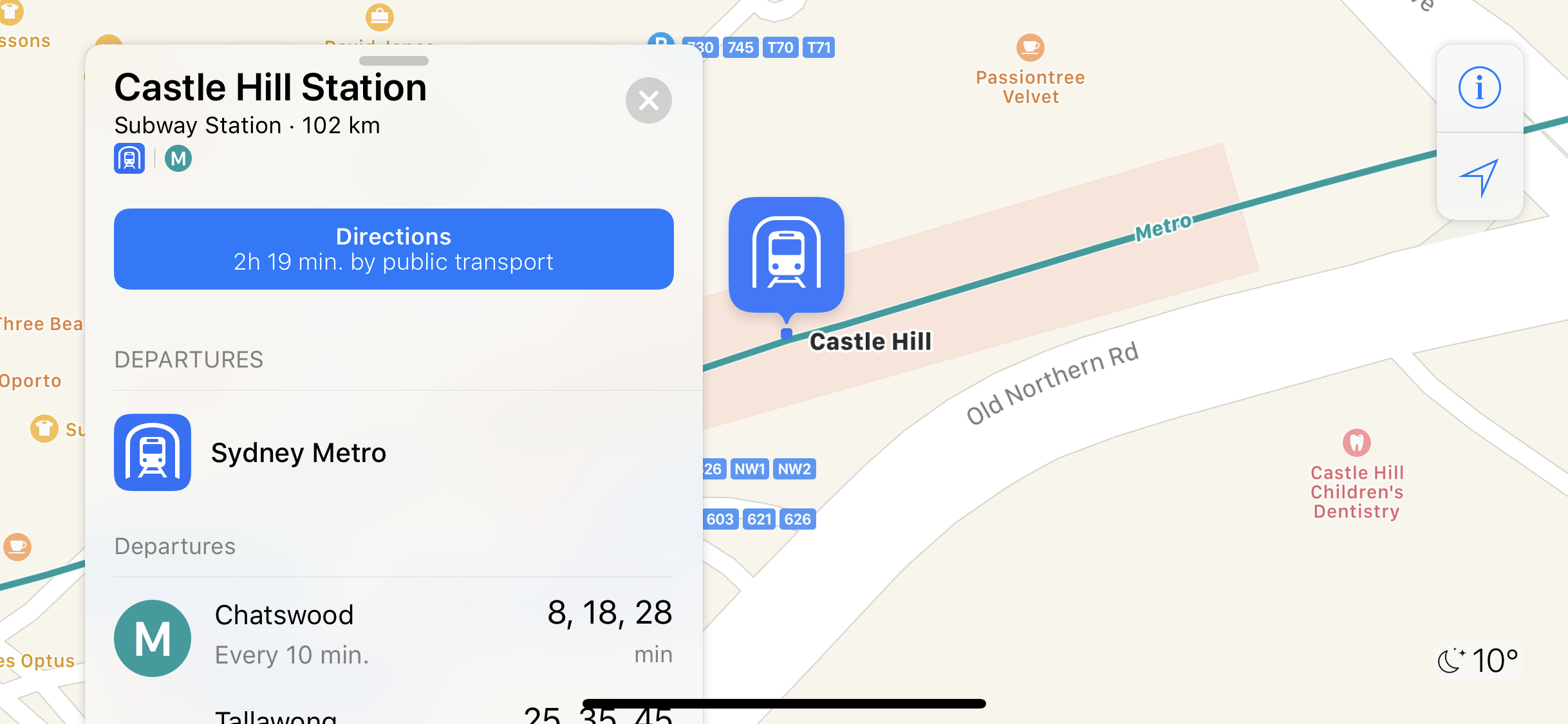 Castle Hill Metro Station on Apple Maps
