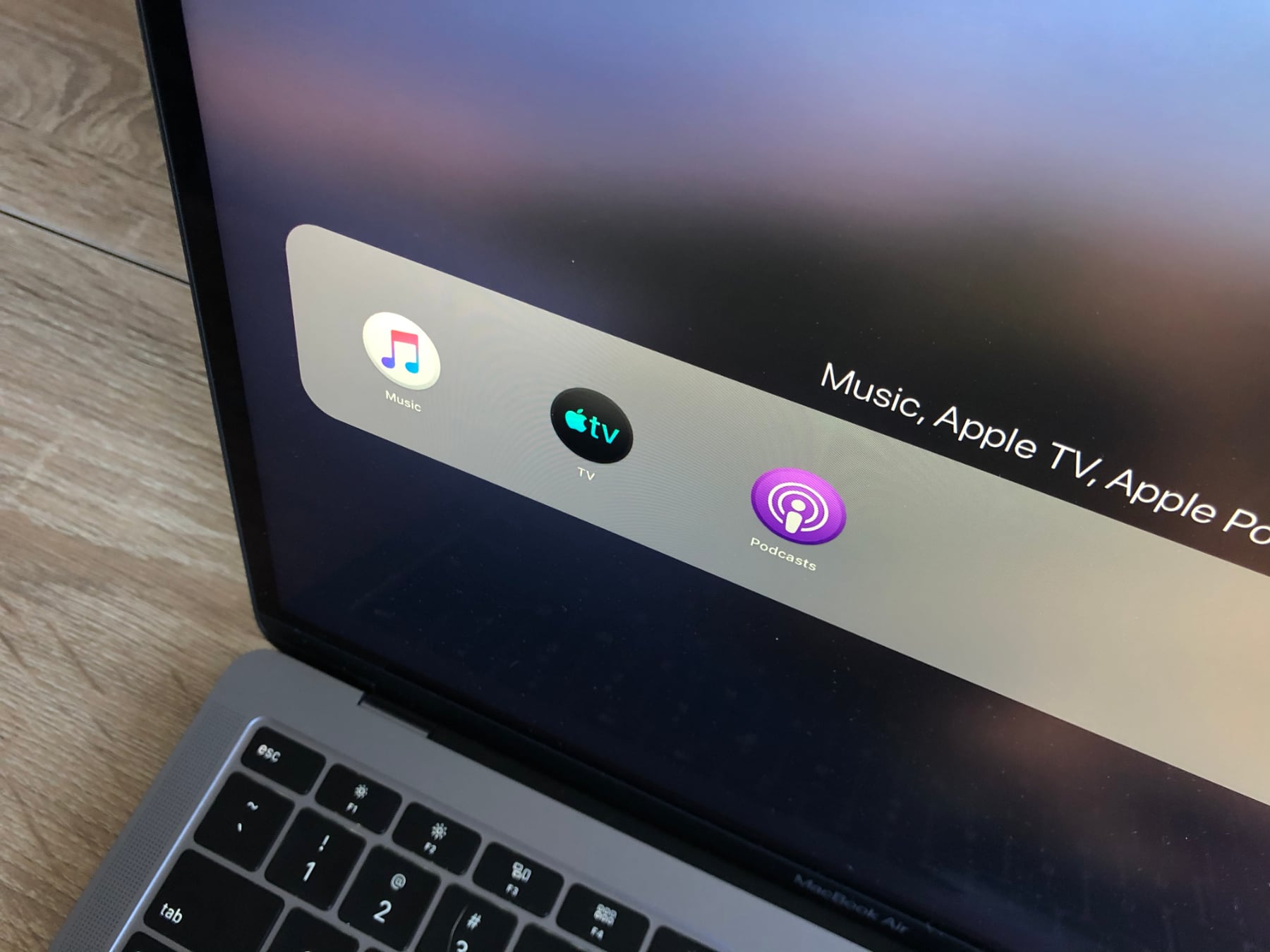 Apple Music Apple TV and Apple Podcasts App on new MacBook Air with macOS Catalina