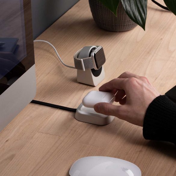 Proper Wireless Charging Dock for AirPods on desk with Apple Watch and iMac
