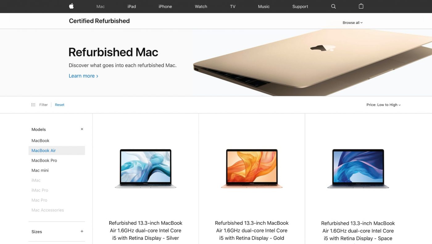 Apple MacBook Air Refurbished online store
